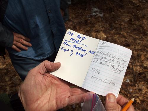 log book at the summit of Mount Bet in New Hampshire