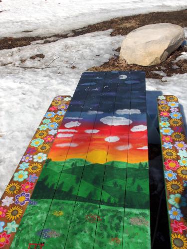 picnic table in March on Birch Hill in southern New Hampshire