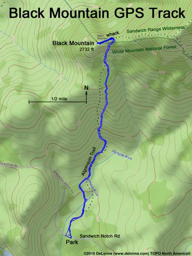 GPS track to Black Mountain near Waterville Valley in New Hampshire