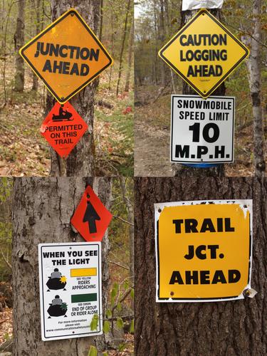 snowmobile trail signs on the road to Blood Mountain southern in New Hampshire