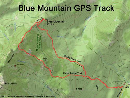 GPS track to Blue Mountain in the White Mountains of New Hampshire
