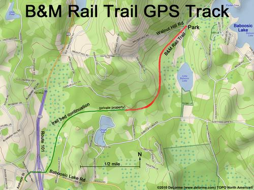 GPS track on the B&M Rail Trail at Amherst in New Hampshire