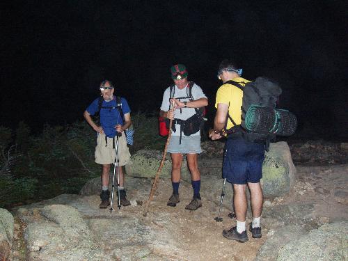 hiking by headlamp on Little Guyot Mountain in New Hampshire