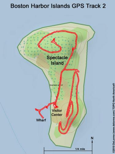 GPS track on Spectacle Island in Boston Harbor in Massachusetts