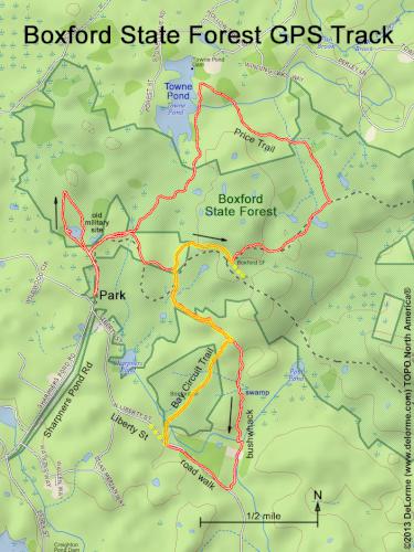 GPS track at Boxford State Forest in northeastern Massachusetts