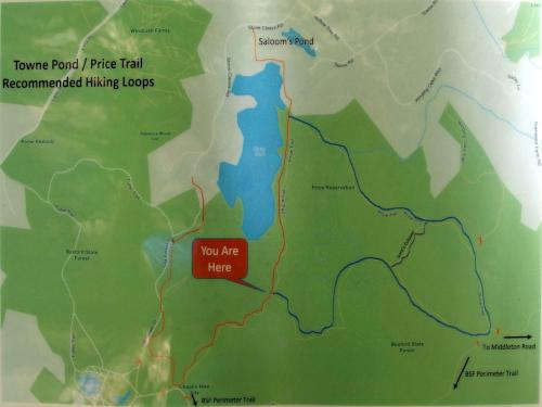 trail map posted beside Town Pond in Boxford State Forest in northeastern Massachusetts
