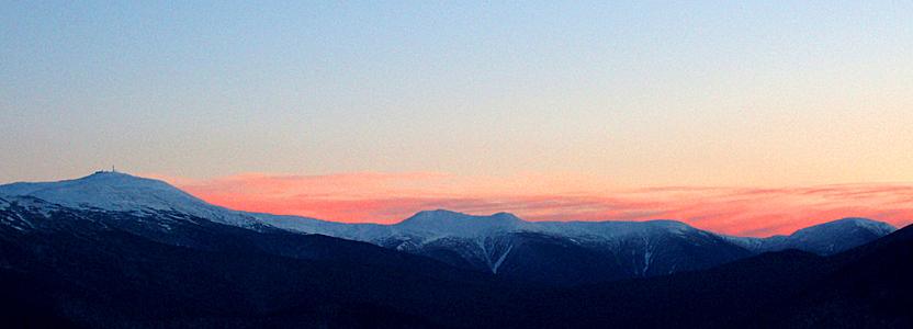 A view of the Southern Presidentials at sunset as seen from the summit of Boy Mountain in NH on December 2004