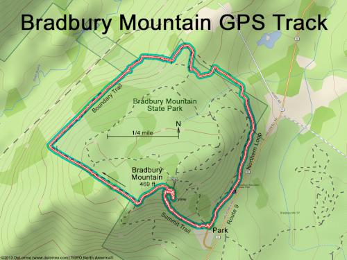 GPS track in July at Bradbury Mountain near Freeport in southwest Maine