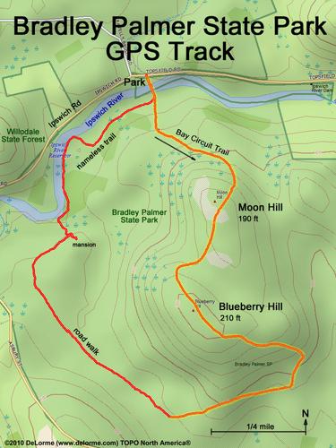 GPS track through Bradley Palmer State Park in northeastern Massachusetts