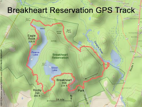 GPS track in August at Breakheart Reservation in eastern Massachusetts