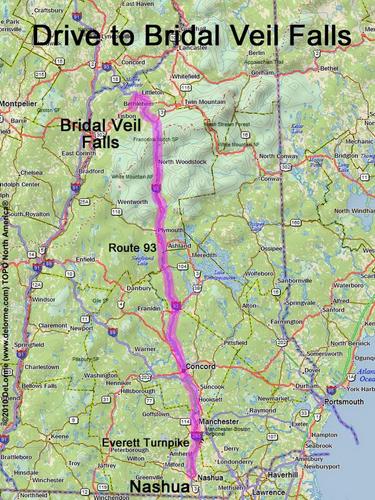 Bridal Veil Falls drive route