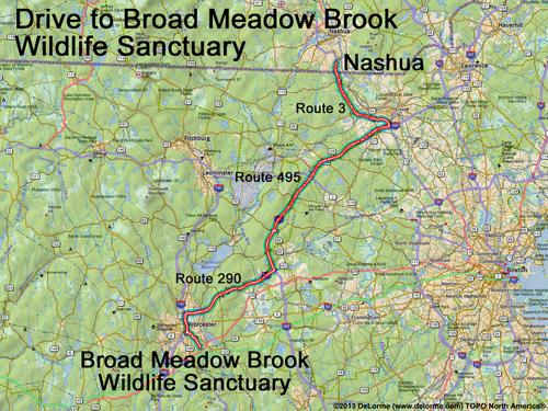 Broad Meadow Brook Wildlife Sanctuary drive route