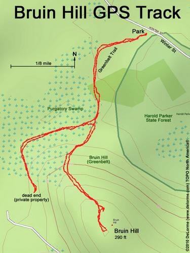 GPS track to Bruin Hill near North Andover in northeastern Massachusetts