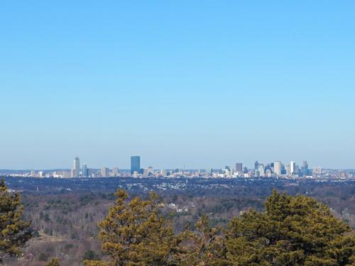 view of the Boston skyline from Buck Hill at Blue Hills Reservation in eastern Massachusetts