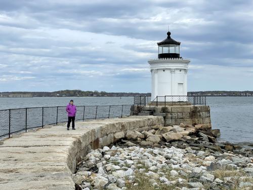 Andee in May on the breakwater to Bug Light near Portland in southern Maine