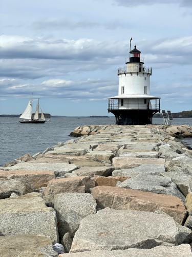 Spring Point Ledge Lighthouse in May, close to Bug Light near Portland in southern Maine