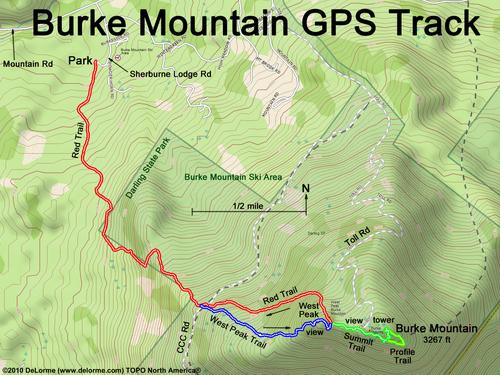 GPS track to Burke Mountain in Vermont