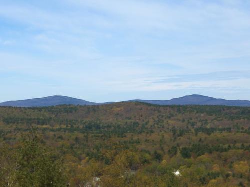 view of the Pack Monadnocks (South left, North right) in May as seen from Burns Hill in southern New Hampshire