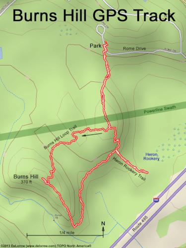 GPS track in August on Burns Hill in northeast MA