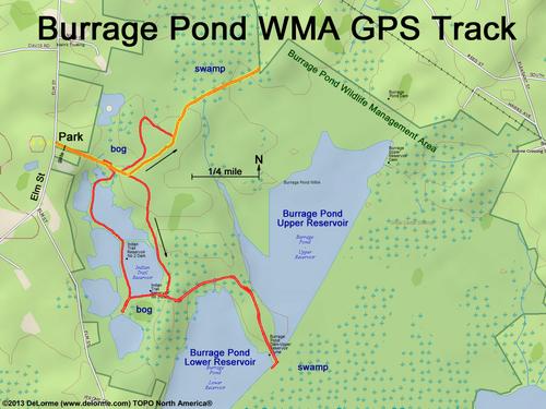 GPS track at Burrage Pond Wildlife Management Area in eastern Massachusetts