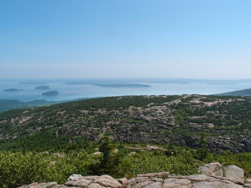 view in July of Dorr Mountain from Cadillac Mountain at Acadia National Park in Maine