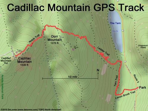 GPS track to Cadillac Mountain at Acadia National Park in Maine
