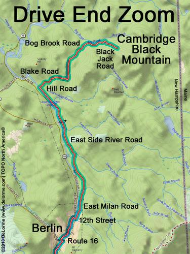 drive route to Cambridge Black Mountain in northern New Hampshire