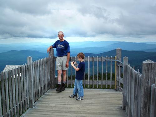 hikers on the observation platform atop Cannon Mountain in New Hampshire