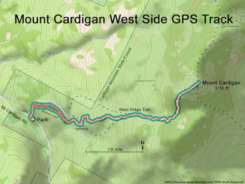 GPS track to Mount Cardigan in New Hampshire