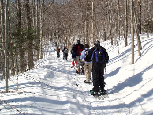winter hikers on the Holt Trail to Mount Cardigan in New Hampshire