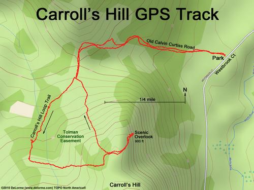 GPS track to Carrolls Hill Overlook at Swanzey in southwestern New Hampshire
