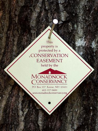 Mondanock Conservancy sign on Carrolls Hill at Swanzey in southwestern New Hampshire