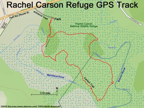 GPS track to Rachel Carson Refuge near Wells in coastal Maine