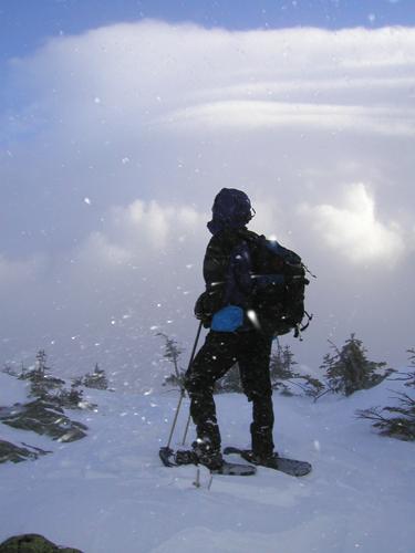 winter hiker on Mount Hight in New Hampshire