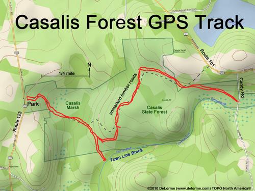GPS track through Casalis State Forest at Peterborough in southern New Hampshire