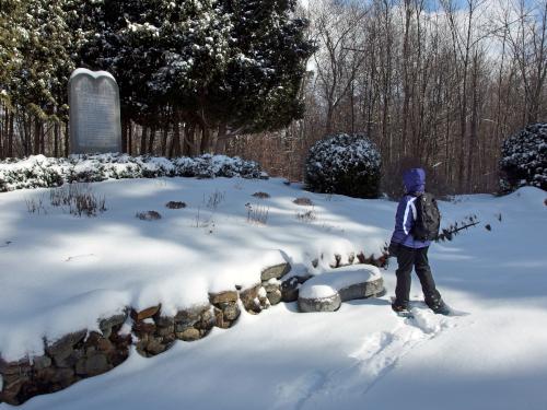 Andee at the Ten Commandments Garden in February at Cathedral of the Pines near Rindge in southern New Hampshire
