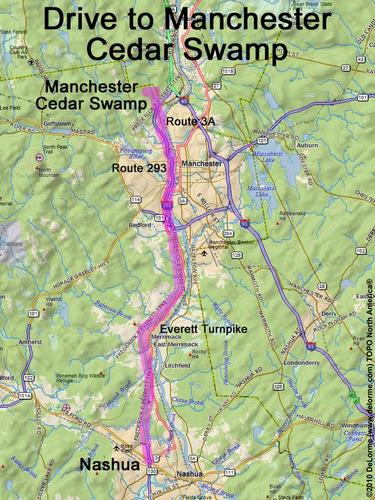 Manchester Cedar Swamp drive route