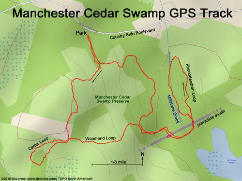 GPS track to Manchester Cedar Swamp in New Hampshire