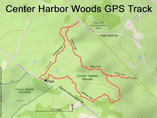 GPS track in January at Center Harbor Woods near Center Harbor in central New Hampshire