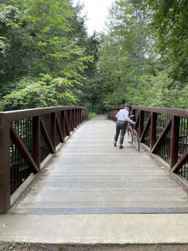 bridge in August at Mass Central Rail Trail at Holden in eastern Massachusetts