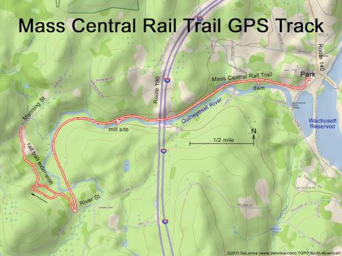 GPS track in August at Mass Central Rail Trail at Holden in eastern Massachusetts