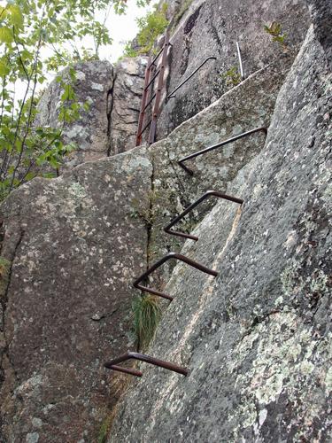 a nearly-vertical section of the Precipice Trail to Champlain Mountain in Maine