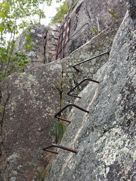 a nearly-vertical section of the Precipice Trail to Champlain Mountain in Maine