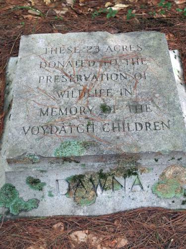 Voydatch memorial marker at Chase Wildlife Sanctuary near Hopkinton in southern New Hampshire