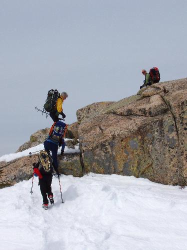 hikers near the summit of Mount Chocorua in New Hampshire