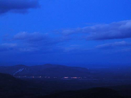 twilight view in April of North Conway from Mount Chocorua in New Hampshire