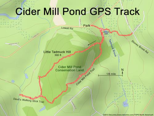 GPS track in July on the Cider Mill Pond trail at Westford in northeast MA
