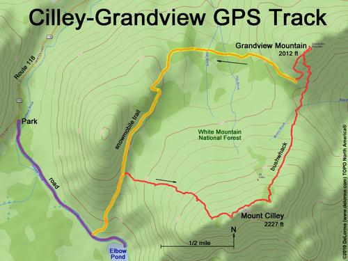 GPS track to Mount Cilley and Grandview Mountain in New Hampshire