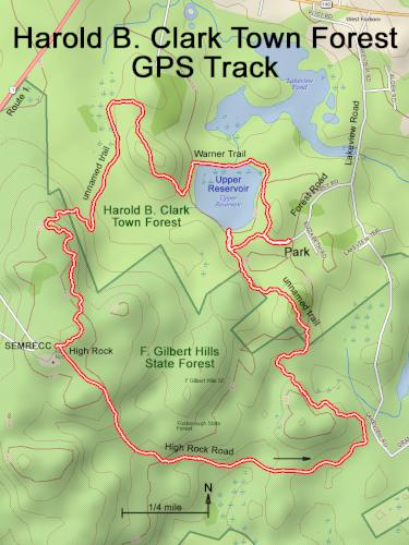 GPS track in March at Harold B. Clark Town Forest in eastern Massachusetts