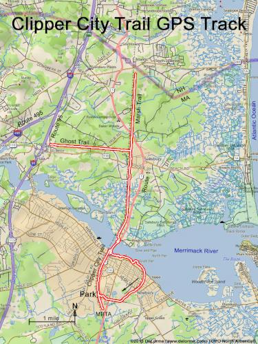 GPS track in June at Clipper City Trail in northeast Massachusetts